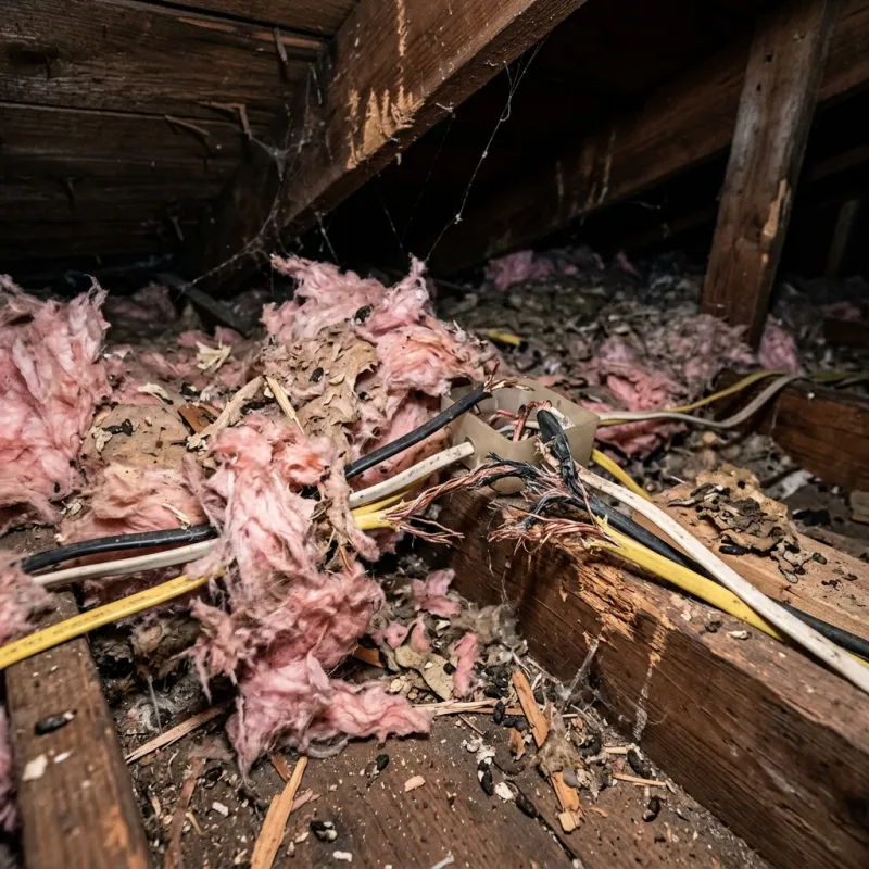 Contaminated ceiling insulation being assessed in a Hampton Park roof space