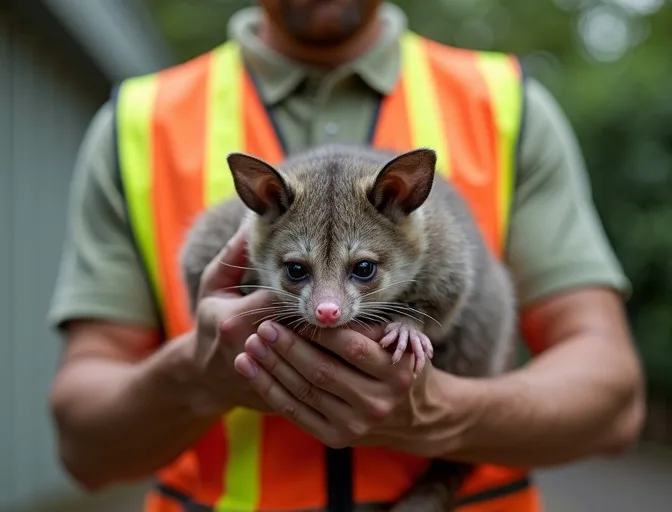 Animal handler safely recovering a deceased possum in Hampton Park